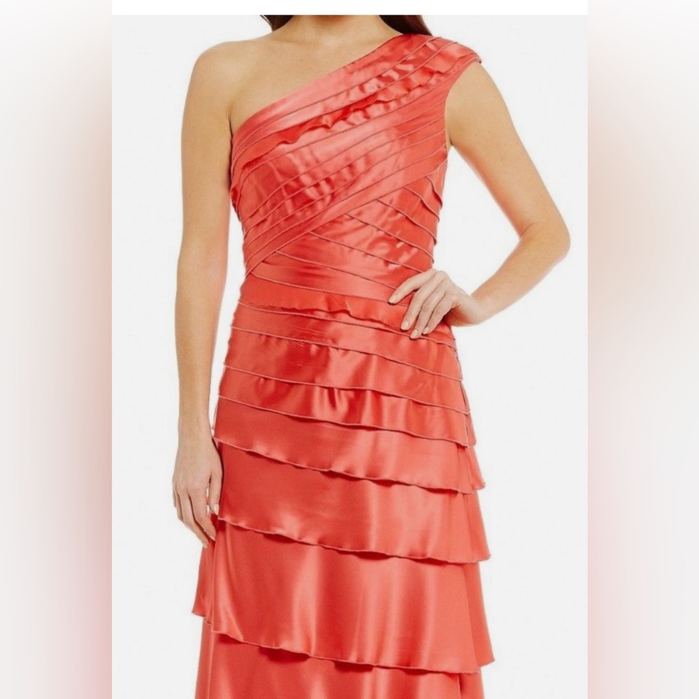Kay Unger Vibrant Coral One-Shoulder Dress